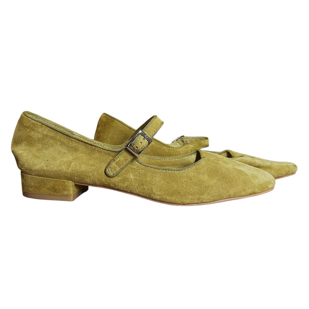 Intentionally Blank NWOB Olive Green Mustard Suede Kemp Mary Jane Shoes 8 - Picture 1 of 11